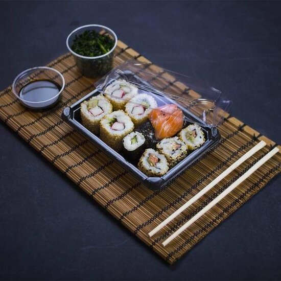 300 stuks Vegaware PLA sushi tray met Deksel 17,5x12,5x4cm