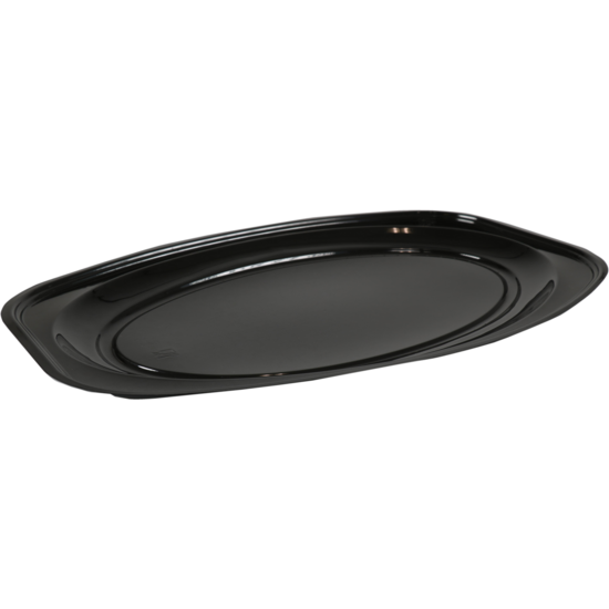 50 stuks Cateringschaal, Schaal van gerecycled PET, ovaal, 450x300x22mm, zwart
